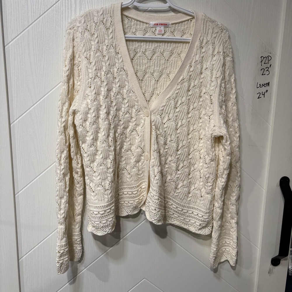 Joe Fresh Cream‎ Cable Knit Cardigan Cottagecore Boho Soft Girl